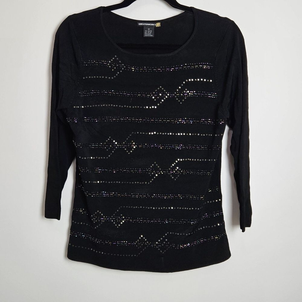 Sweaterworks Women's Top Size M Embellished Beaded Sequin‎ Blouse